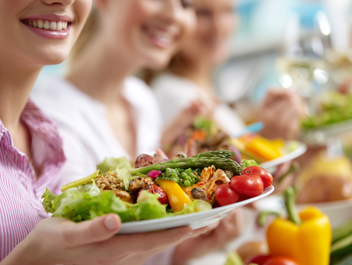 Egészséges ételek színes tálban